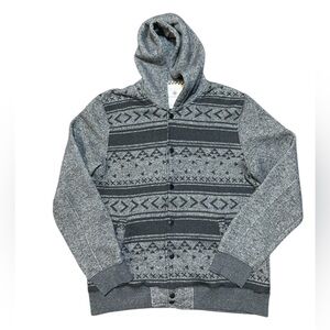 On The Byas Aztec Tribal Button-Up Hoodie Men’s L Y2K Missing Drawstring